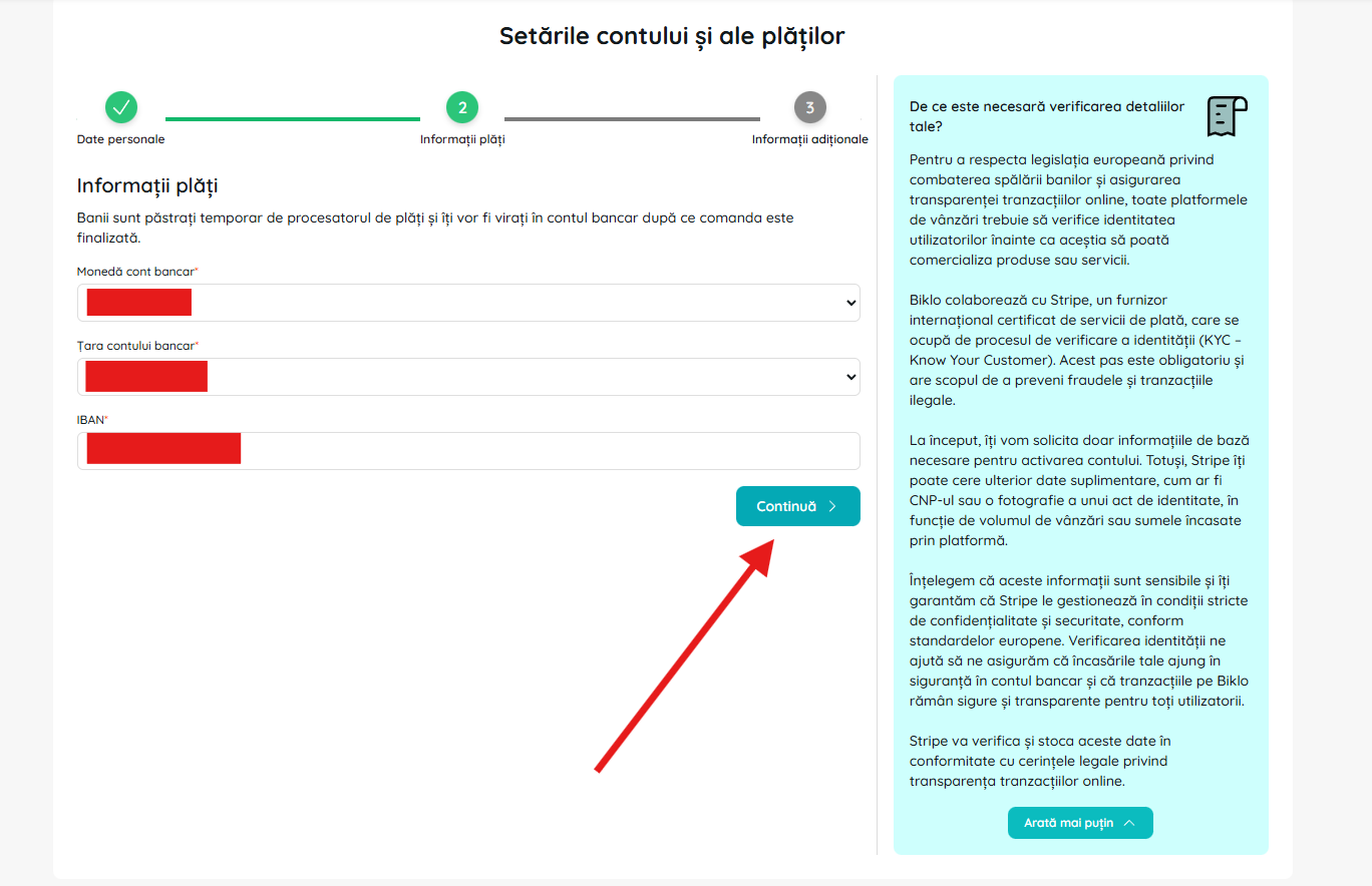Formulier voor bankgegevens in het proces voor het aanmaken van een Biklo-financiële rekening